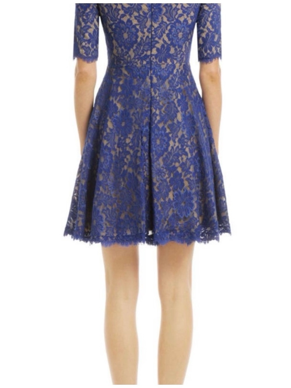 Monique Lhuillier Royal Blue Scalloped Hem Lace Fit-and-Flare Dress S - Picture 3 of 7